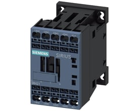 Siemens SIRIUS 3RH21 hjælpekontaktor set skråt forfra med 4 NO-kontakter, fjederklemmer og 24 V DC.