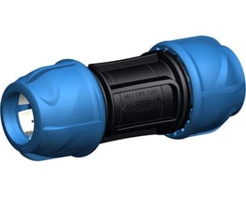 Georg Fischer iJOINT 20mm reperationsmuffe med blå kompressionskoblinger og sort mellemstykke med markeringer.