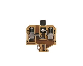 Weidmüller beige sikringsklemme SAKS 1/G20 med skrueterminal til 10 mm² ledere og TS 32 DIN-skinne.