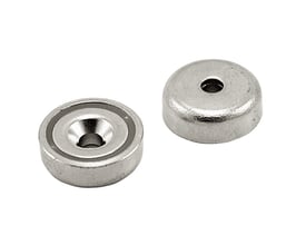 Diesella fladpottemagnet Ø40x8 mm med 50 kg trækkraft, viser magneten forfra med skruehul og magnetisk ring.