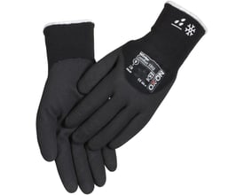 Bagside af OX-ON Winter Comfort 3302 handske med logo, størrelse 9 og vintermotiv, skærehæmmende materiale.