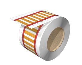 Weidmüller kabelkodningssystem med gule markører på en rulle, til ledere med diameter på 2,8–4,2 mm.