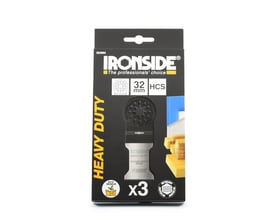 Ironside Starlock-savklinge til multicutter, 32 mm, grov dobbelttandet klinge vist i sort emballage.