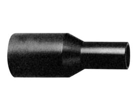 Georg Fischer PE reduktion 90 x 50 mm i sort polyethylen, PN16 PE100-SDR11, vist isoleret på hvid baggrund.