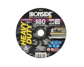 Ironside Ceramic 2-in-1 plan skæreskive på 230 x 2,0 mm, vist forfra med sort trykt flade og rundt centerhul.