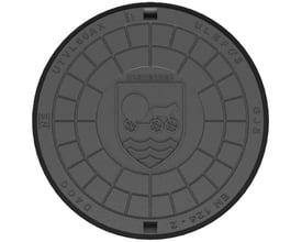 Ulefos Odsherred dæksel 600 mm i støbejern med præget våbenskjold og teksten 'ODSHERRED' og 'ULEFOS' i kanten.