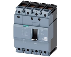 Siemens 4-polet maksimalafbryder 3VA1 med 125A nominel strøm og ramme 160, uden overbelastningsbeskyttelse, vist på hvid baggrund.