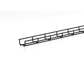 Sort BK8® gitterbakke med dimensionerne 35/100 mm og Ø4,0 mm tråddiameter på en hvid baggrund.