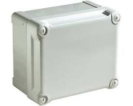 Schneider Electric Thalassa TBP industri kasse 175x150x100mm i grå polycarbonat med runde hjørner og låg med synlige nøglehuller.