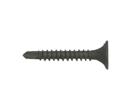 Sort FIXX-gipsskrue i stål, 3,5 x 25 mm, set fra siden med borespids, gevind og trompetformet hoved.