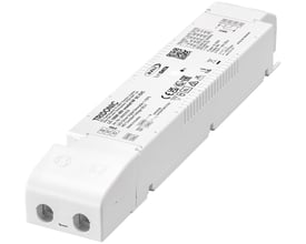Tridonic DALI-2 LED driver LC 100W 48V one4all NF SC EXC SP i hvidt kabinet med tydelig mærkning og QR-kode.