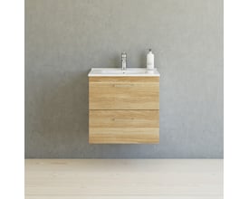 Dansani Grace greb i blank krom viser et moderne badeværelsesmøbel med to skuffer og en vask med vandhane. Grebet har en C:160 mm og L:174 mm.