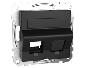 Lauritz Knudsen Merten vinklet dataudtag i mat sort til 2 Actassi eller Keystone konnektorer med metalramme.