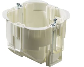 Halogenfri indmuringsdåse til kabler, 1 modul, fra ABB-Hafobox med 82 mm diameter og monteringsskruer.
