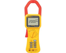Fluke 355 tangamperemeter i gul og rød med stort display, der viser 2000 A TRUE RMS.