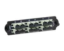 Lauritz Knudsen HD montageplade til fiber med 6xSC duplex porte og adaptere, designet til multimode applikationer.