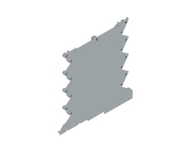 Weidmüller-sidepanel til modulært hus i trafikgrå plast, set skråt med flad plade og monteringsflige.