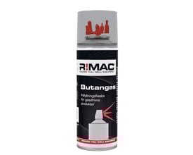 RIMAC gasdåse med 200 ml butangas til påfyldning af gasdrevne produkter, inklusiv 5 forskellige mundstykker.