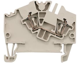 Detaljeret visning af Weidmüller ZDU 2.5-2 gennemgangsklemme, der fremhæver den interne fjedermekanisme for 2,5mm² ledere.