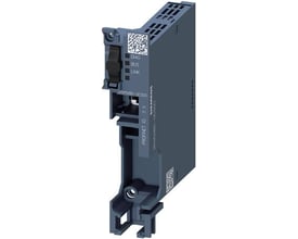 Siemens kommunikationsmodul til PROFINET i mørkegråt kabinet med synlige tilslutninger, set skråt forfra.
