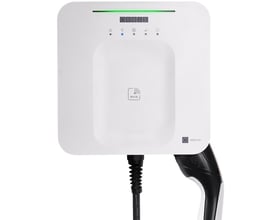 Orbis VIARIS EXO 3F-ladeboks i hvid med sort 5 m Type 2-kabel, 11 kW og statuslys, vist forfra.