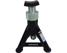 Bahco støttebuk i sort metal med 12 tons kapacitet og skruefunktion for præcis højdejustering. Produktet er vist på hvid baggrund.