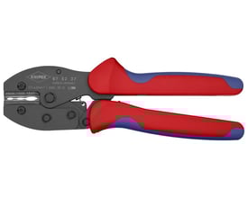 Nærbillede af Knipex PreciForce crimptangs hoved, viser krympestørrelserne 0,5-1,0, 1,5-2,5 og 4,0-6,0 mm2 samt AWG-markeringer.