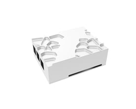Akasa Gem Pro-aluminiumskabinet til Raspberry Pi 4 Model B ses skråt ovenfra med sølvfarvet, ædelstensinspireret topdesign.