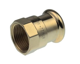 VSH xpress overgang muffe/muffe, 22 mm x 1" cu, fremstillet af messing med synligt gevind og presfitting.