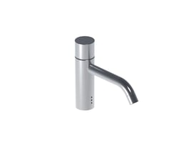 Vola elektronisk servanteventil i forkromet messing med et 150 mm fast tud, ideel til koldt vand og berøringsfri betjening.