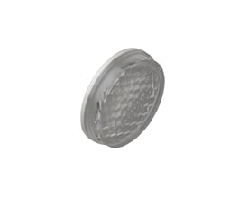 Rund, klar prismereflektor fra Carlo Gavazzi med facetteret overflade, Ø25 x 5 mm, til påklæbning.