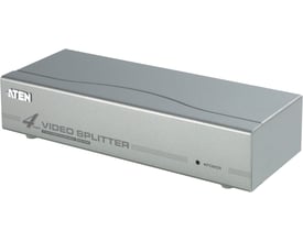 ATEN VS94A VGA-splitter i sølv set skråt forfra med fire udgange til fordeling af VGA-signalet.