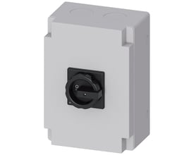 Siemens SENTRON 3LD2 hovedafbryder, 3-polet 100 A og 37 kW, med gråt kabinet og sort drejegreb.