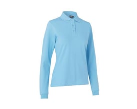 ID Identity poloshirt til damer i lys blå, størrelse L, med lange ærmer og en klassisk krave.