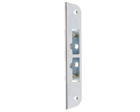 Assa Abloy sikkerhedsslutblik 353.356 set forfra med to aflange åbninger og runde skruehuller.