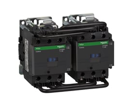 Schneider Electric TeSys D reverseringskontaktor med 95A strøm, 3 poler og 2x NO/NC kontakter, 24VAC spole, grå.