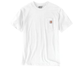 Hvid Carhartt Dearborn relaxed t-shirt i størrelse M med rund hals og brystlomme med mærkelabel.