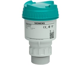Siemens SITRANS LR140 radartransmitter med turkisgrøn låg og hvid krop, med tydelig mærkning og tilslutningsgevind.