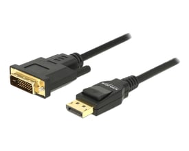 Sort Delock-videokabel på 3 meter med DisplayPort 1.2-hanstik og DVI-D Dual Link 24+1-hanstik.