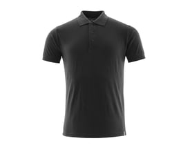 Mascot poloshirt i dyb sort, størrelse M, lavet af økologisk bomuld og genbrugspolyester med knaplukning ved kraven.