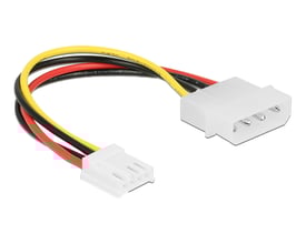 Delock 15 cm strømkabel med 4-polet han til 4-polet floppy hun-stik, med røde, sorte og gule ledninger.