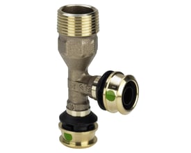 Viega Raxofix T-stykke med SC-Contur, 3/4" gevind og 16 mm kunststof rør tilslutninger i messing.
