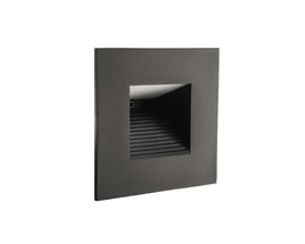 Nærbillede af SG Armaturen Capella Isosafe vægspotlight, viser den sorte teksturerede aluminiumsfinish og indbygningsdesign.