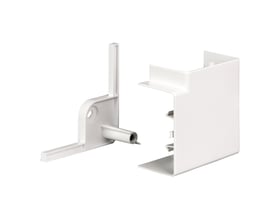 Schneider Electric OptiLine 45 fladvinkel 90 grader i polarhvid PC/ABS med en base og en hætte klar til montering.
