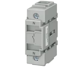 Siemens N-klemme 4P til bundmontage, 32A, med tydelig 'N' markering og symbol for afbryder.