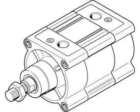 Festo normcylinder DSBC-100-250-PPVA-N3 med 100 mm stempeldiameter og 250 mm slaglængde, vist i teknisk tegning.