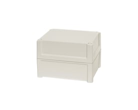 Fibox TEMPO kasse i lysegrå ABS plast, mål 201 x 163 x 138 mm, med dæksel.