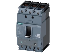 Siemens 3VA1 3-polet maksimalafbryder, 20A, med 25kA brydeevne, vist med betjeningshåndtag og mærkater.