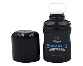 Prima PrimaFix-lim til 3D-printere i sort flaske med hvid påføringsspids og løs sort hætte.