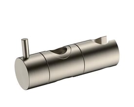 Blue Label glidestykke til brusesystem i børstet nikkel, en cylinderformet metalholder med en udskæring og en lille pind.